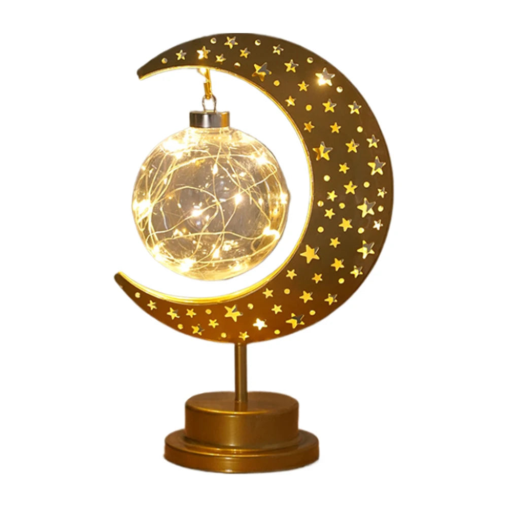 LED Night Light Metal LED Star Moon Light Battery Operated Star Table Lamp Office & Home Decor Eid Mubarak Star Moon Light