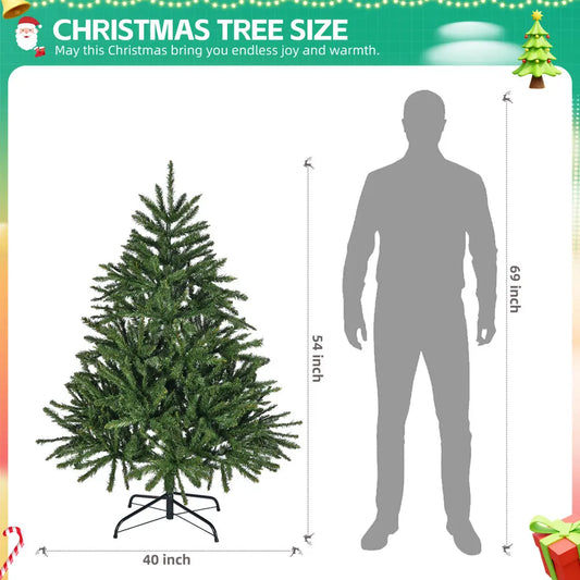 4.5 Ft Premium Hinged Spruce Artificial Christmas Tree, 663 Tips, Metal Stand, Easy Assembly, Ideal for Indoor Holiday Decor.