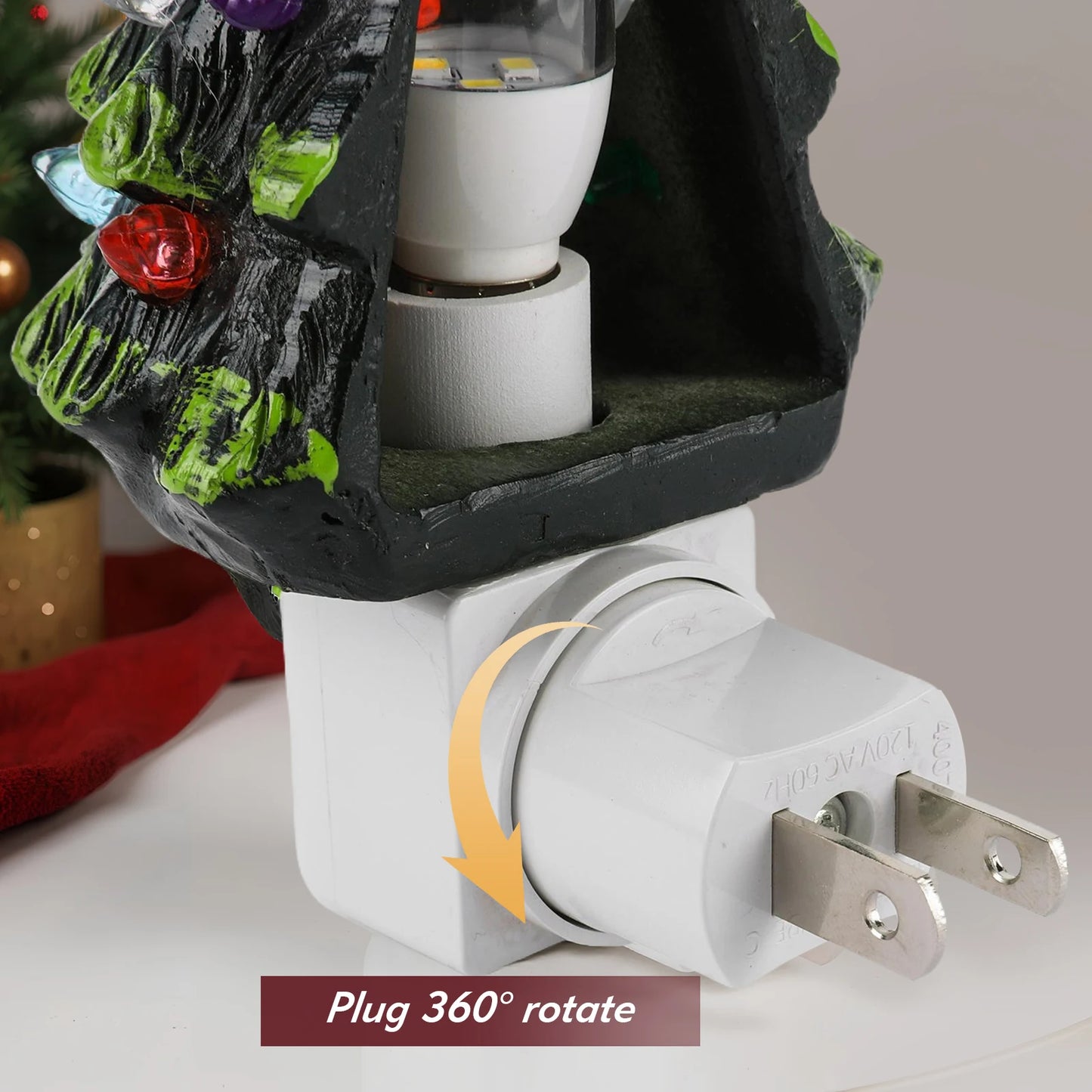 Resin Christmas Tree Night Light 360 Degree Swivel Plug Wall Plug in Night Light Hand Painted Resin Vintage Bedside Lamp Home