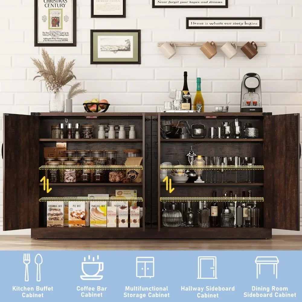 Sideboard Buffet Cabinet with Storage-65 In Farmhouse Kitchen Pantries Sideboard Cabinet,Wooden Coffee Bar Cabinet Buffet Table
