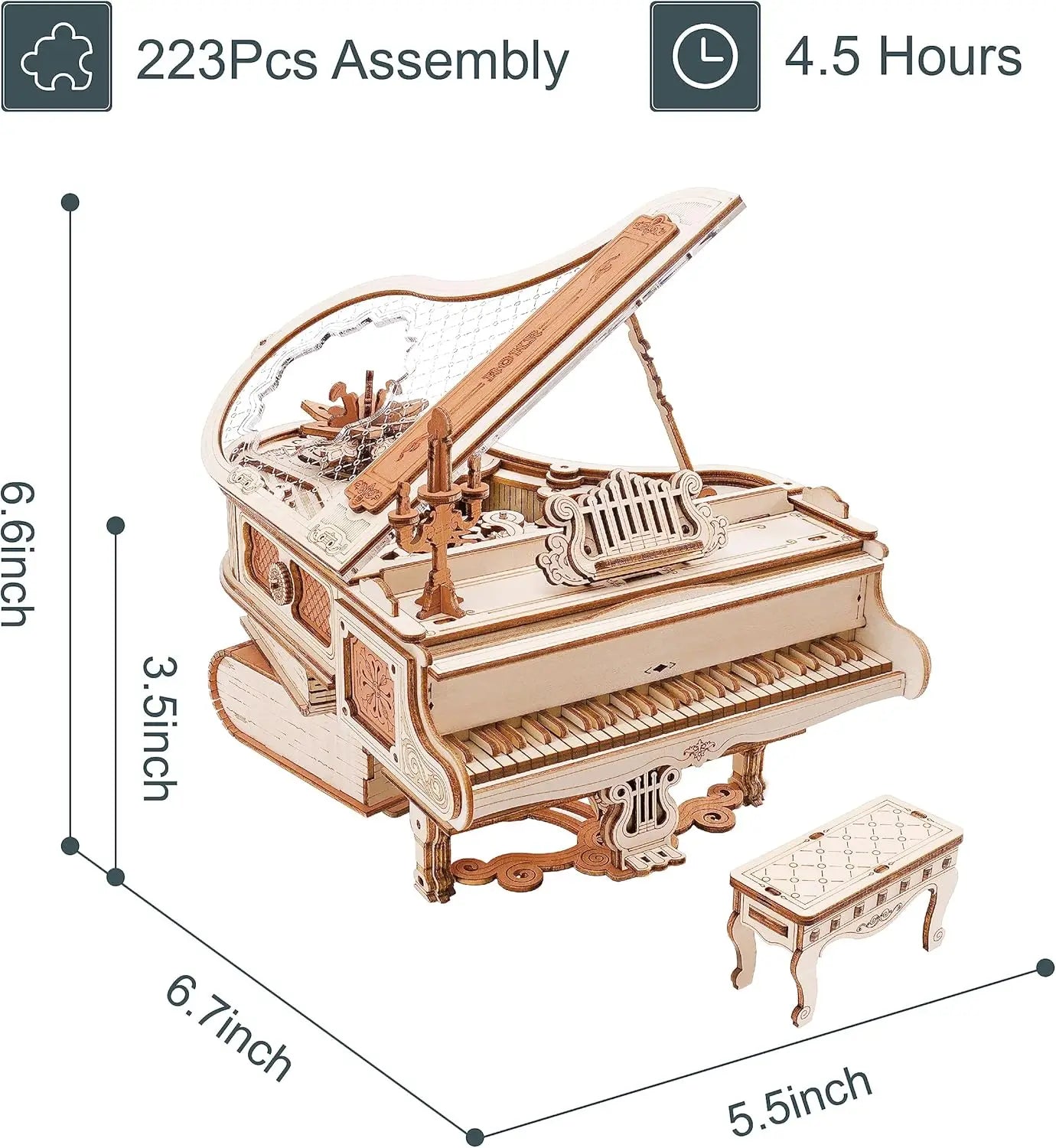 Robotime Magic Piano Mechanical 3D Puzzle Wooden Music Box