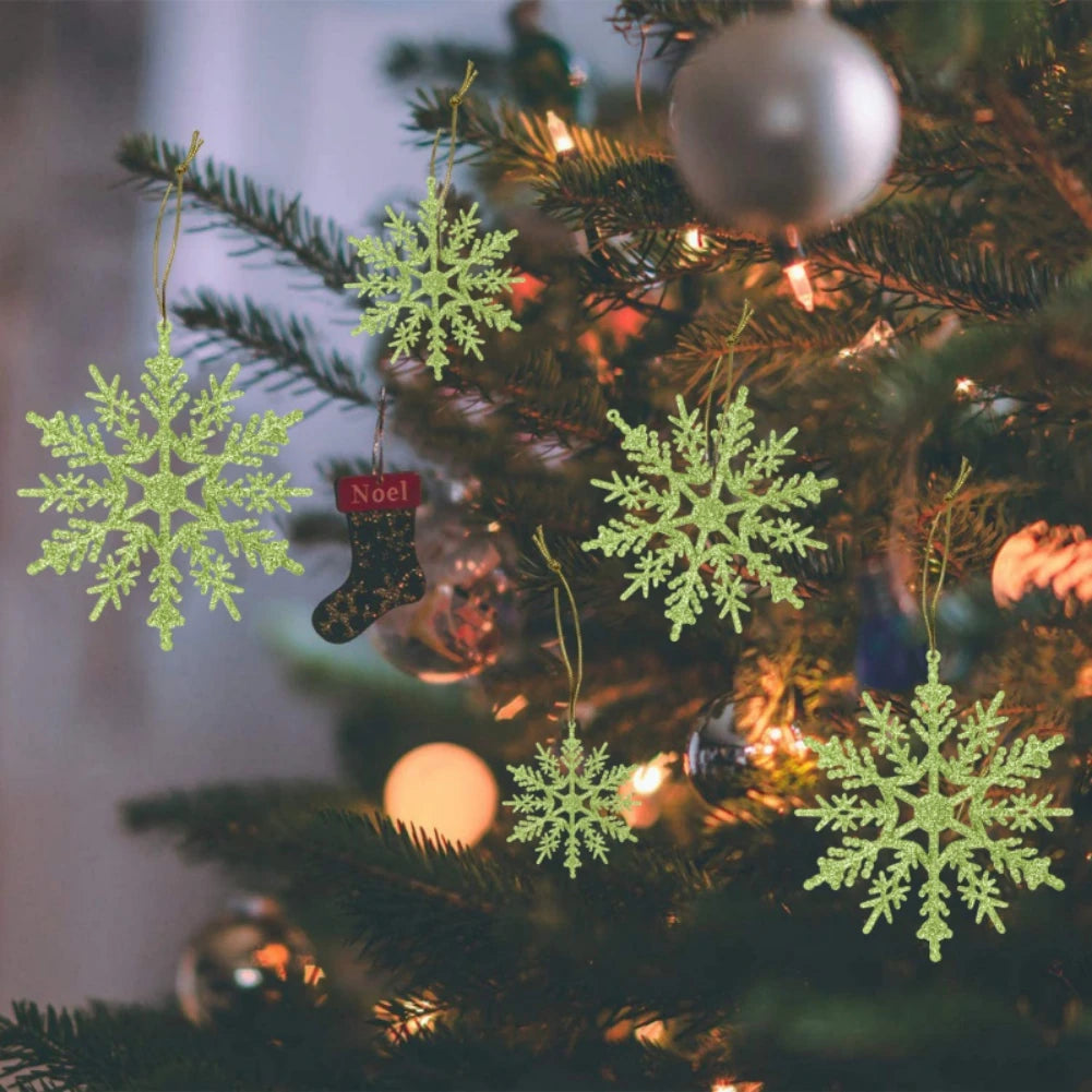12pcs Christmas Fake Snowflakes With Small hole Xmas Tree Hanging Ornament Simulation Snowflakes Winter Christmas Ornaments