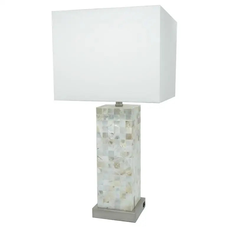 Modern Chrome-Finished Base Mosaic Pattern Table Lamp Set with Soft Diffused Light and White Shade - 2 Piece