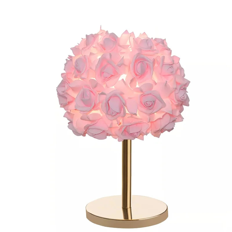High-End LED Table Lamp with 52 Rose Flower Shade, Polished Metal Base for Bedside, Living Room, and Office Decor
