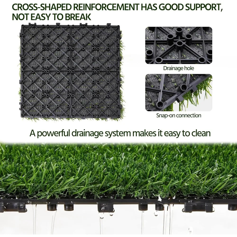 12 "x 12" artificial grass, grass tile interlocking self draining grass, fake grass, grass mat, outdoor, decoration, 27 pieces