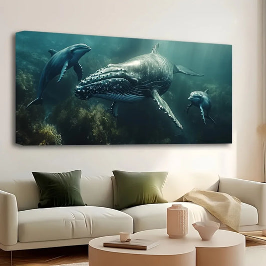 Whale Mother and Child Canvas Poster for Children's Room Decor