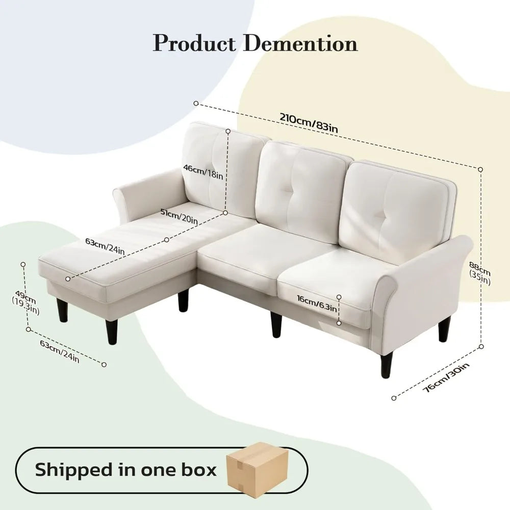 Sectional Couches for Living Room, 83" Velvet Modern 3 Seater Sofa, L Shaped Couch with Ottoman, Small Sectional Couch Sofas