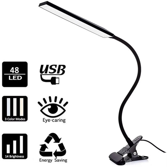 5W LED Clip on Desk Lamp with 3 Modes 11 Brightness  2M Cable Dimmer 14 Levels Clamp Table Lamp