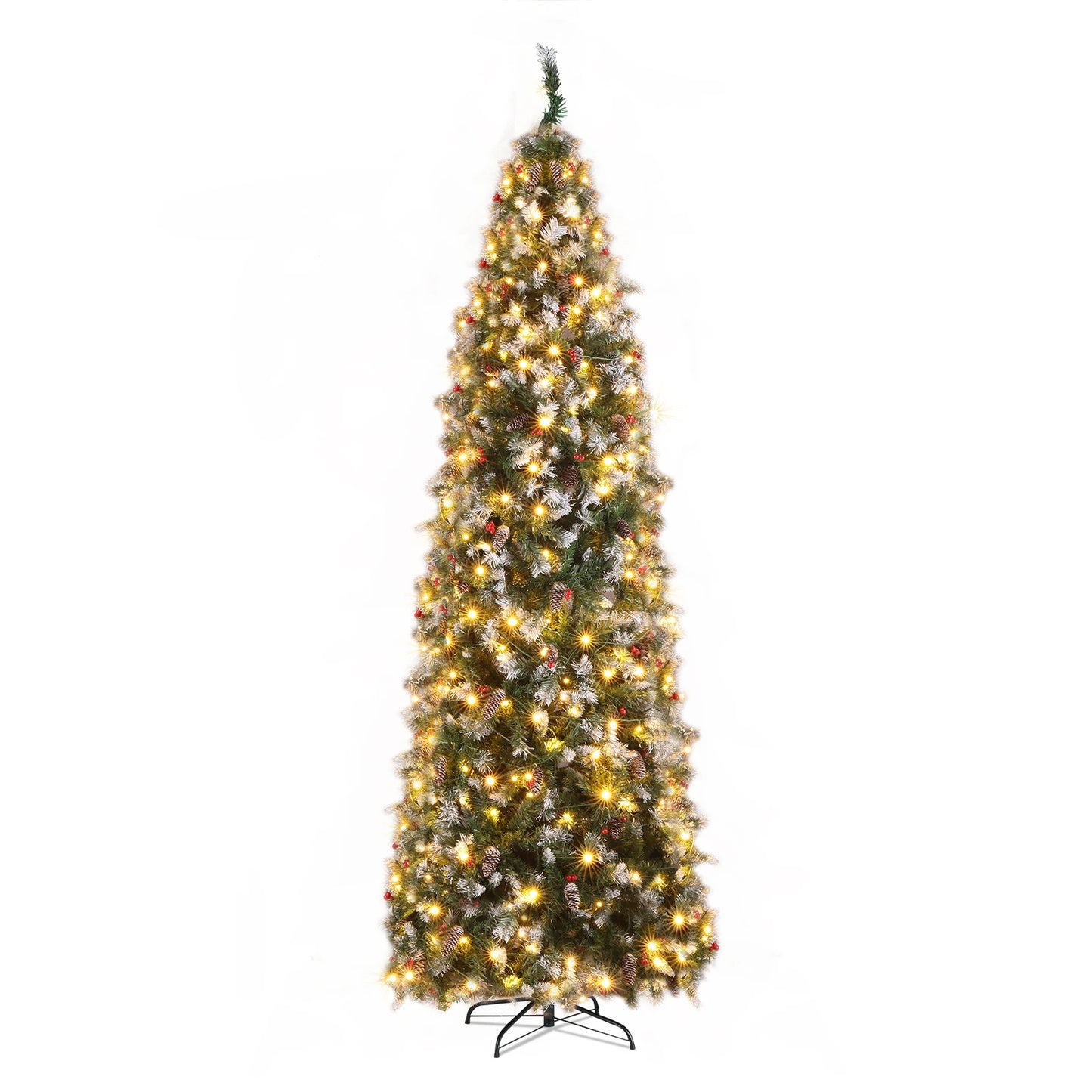 9ft Automatic Tree Structure Pointed Pencil Shape PVC Material Green Sticky White 460 Lights Warm Color 8 Modes 1298 Branches 91