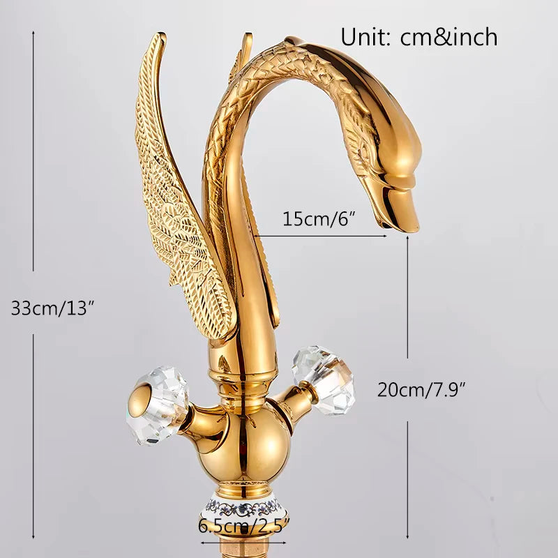 Suguword Golden Swan Basin Faucet Bird Shape Luxury Mixer
