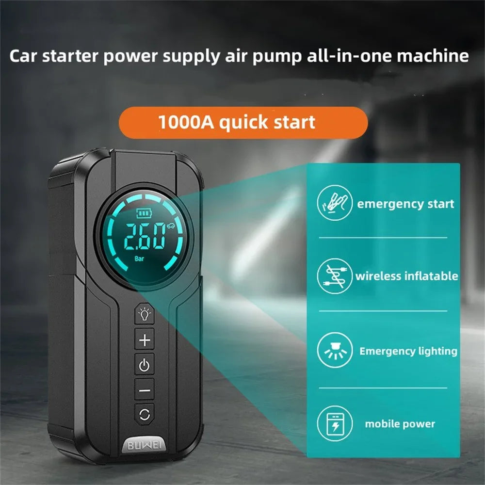 BUVAYE Car Jump Starter Air Pump Power Bank 4 In 1