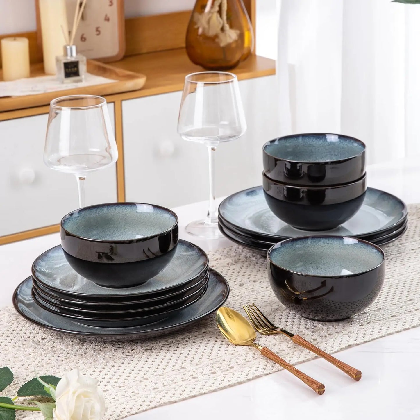 Ceramic Dinnerware Sets for 4,Stoneware Coupe Plates and Bowls Sets,Highly Chip and Crack Resistant | Dishwasher & Microwave & O