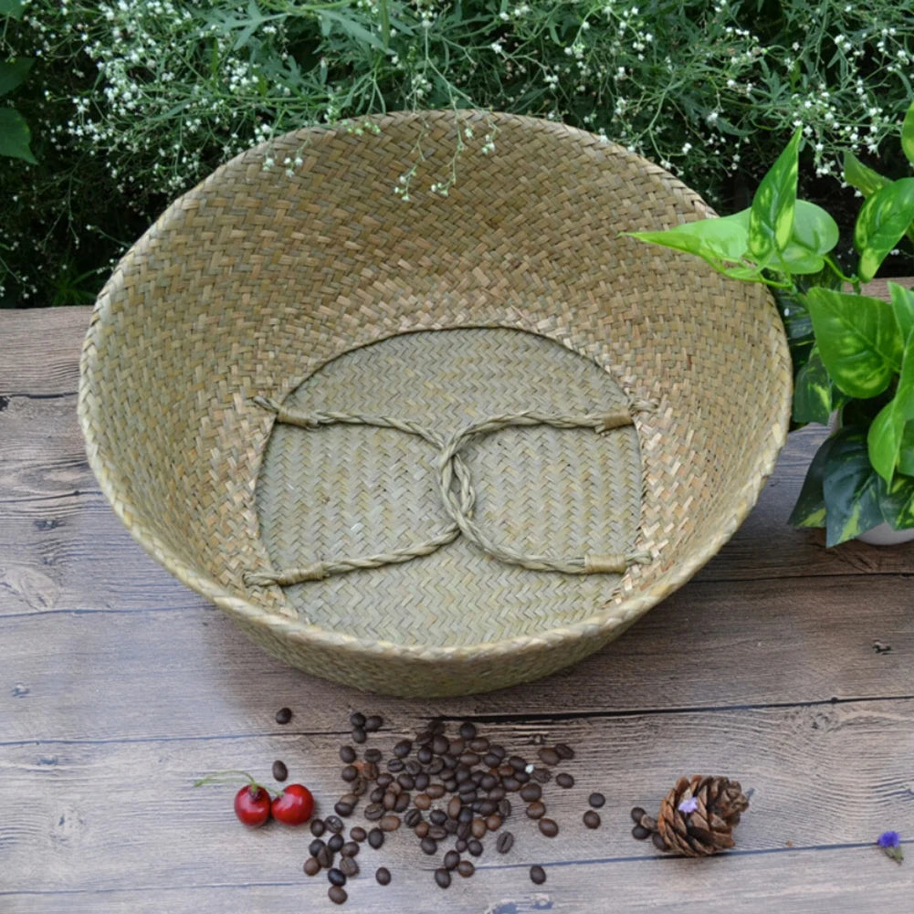 22/27/32cm Rattan Woven Hanging Flower Basket Collapsible Hanging Planter Eco-Friendly Home Clothes Storage Daily Storage Bags