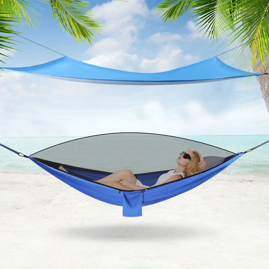 Hammocks with Mosquito Net Tent Rain Fly Tarp Hammock for Backpacking and Travel   Outdoor Leisure Set Blue Camping Tarp Hammock