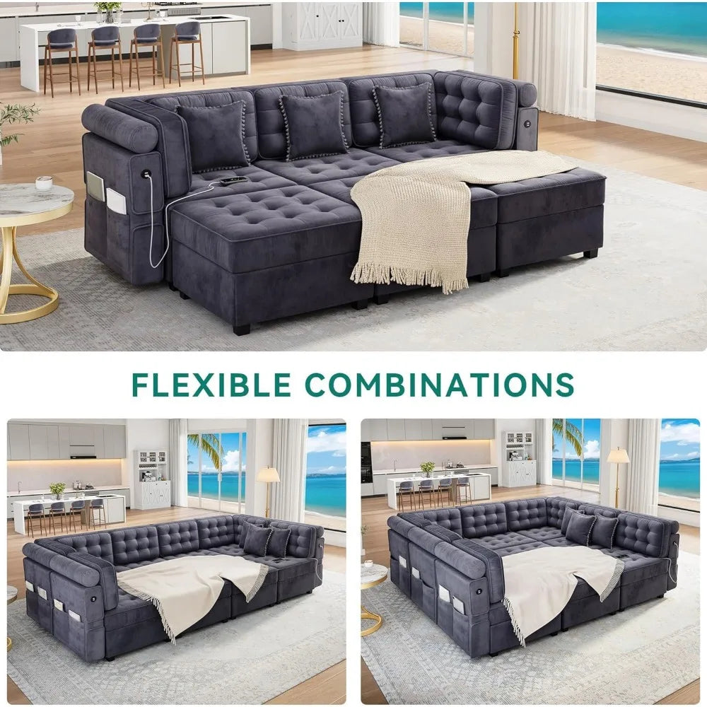 Modular Sectional Sofa with U-Shape Design, Storage, Memory Foam, 6-Seat Convertible Couch