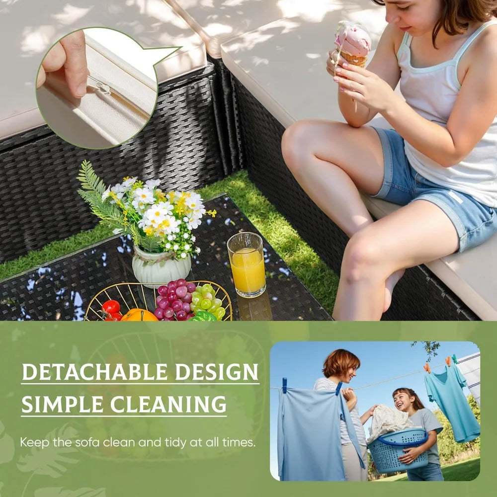 Devoko 4 Piece Patio Furniture Sets Sectional Adjustable Conversation Set All-Weather Outdoor PE Wicker Rattan Patio Sofa