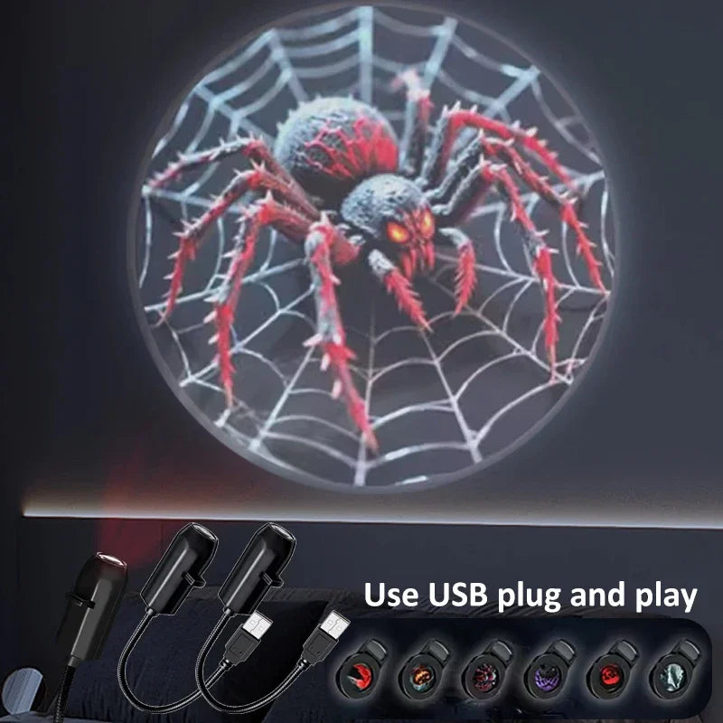 5V Projection Lights Planet Moon Lamp USB Night Light Halloween Christmas Ambiance Skull Ghost Switchable Pattern Projection