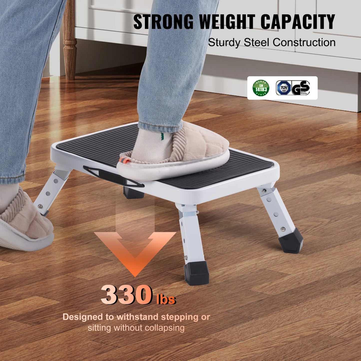 SucceBuy Step Stool 1 Step 330 lbs Capacity Adjustable Height Toddlers Adults Non Slip Sturdy For Office Pets Bathrooms Bedrooms