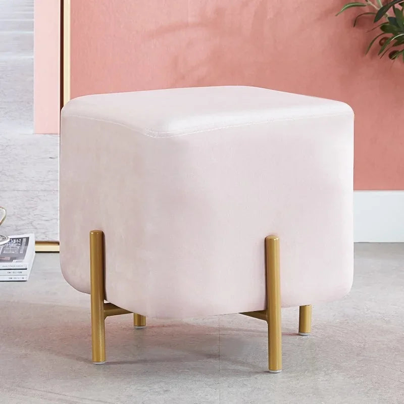 Velvet Dressing Stool With Gold Legs Tassel Ottoman Bench