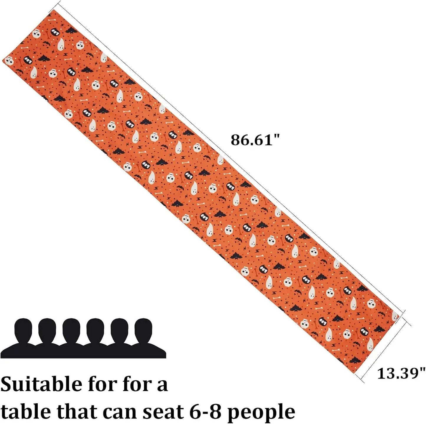 Halloween Table Runner, Cotton Linen Table Runner, Classic Halloween Elements Tablecloth-bat、Ghost for Bedroom Home Living Room