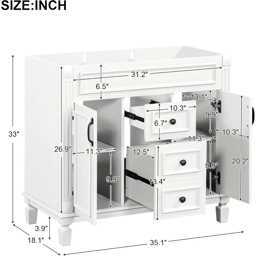 36'' Bathroom Vanity with Matching Medicine Cabinet and Ceramic Sink, Traditional Freestanding Bathroom Storage Cabinet