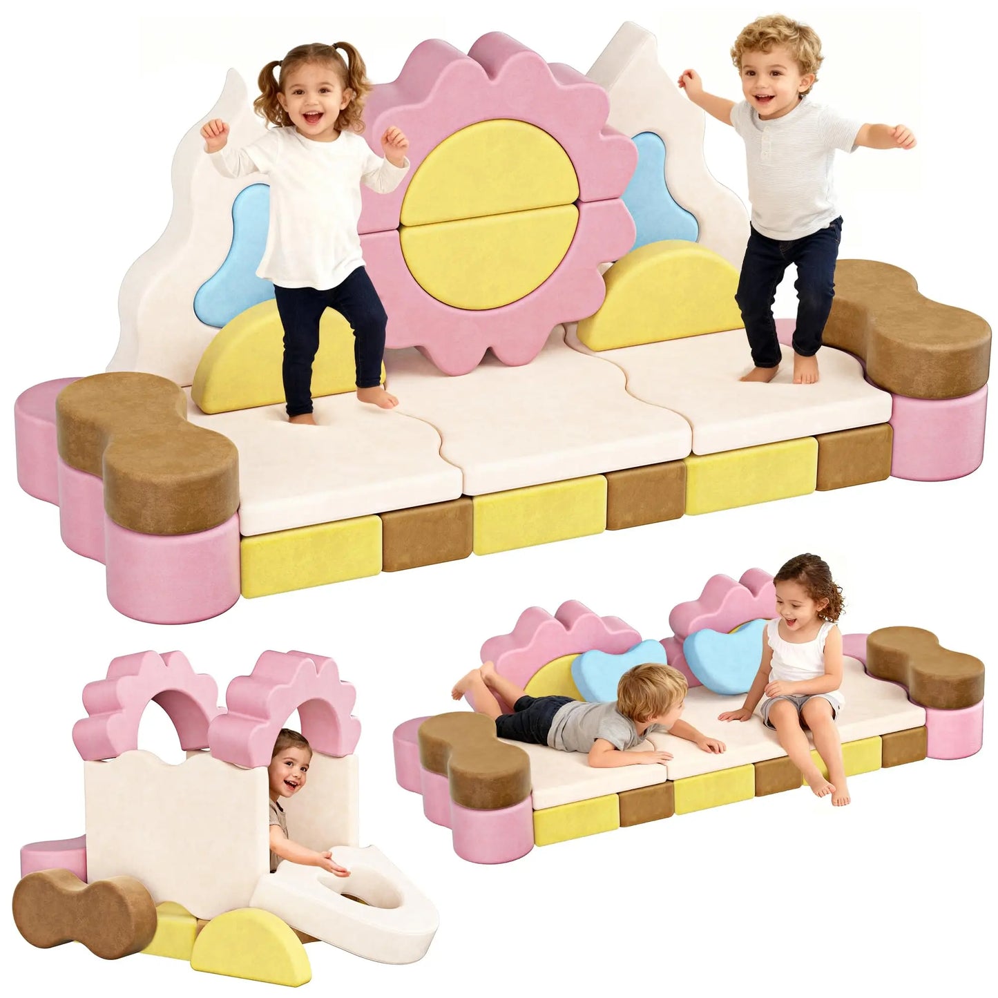 Modular Kids Play Couch 23-Piece, Convertible Toddler Foam Couch Flower Theme