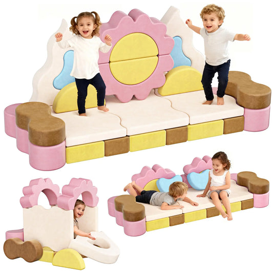 Modular Kids Play Couch 23-Piece, Convertible Toddler Foam Couch Flower Theme