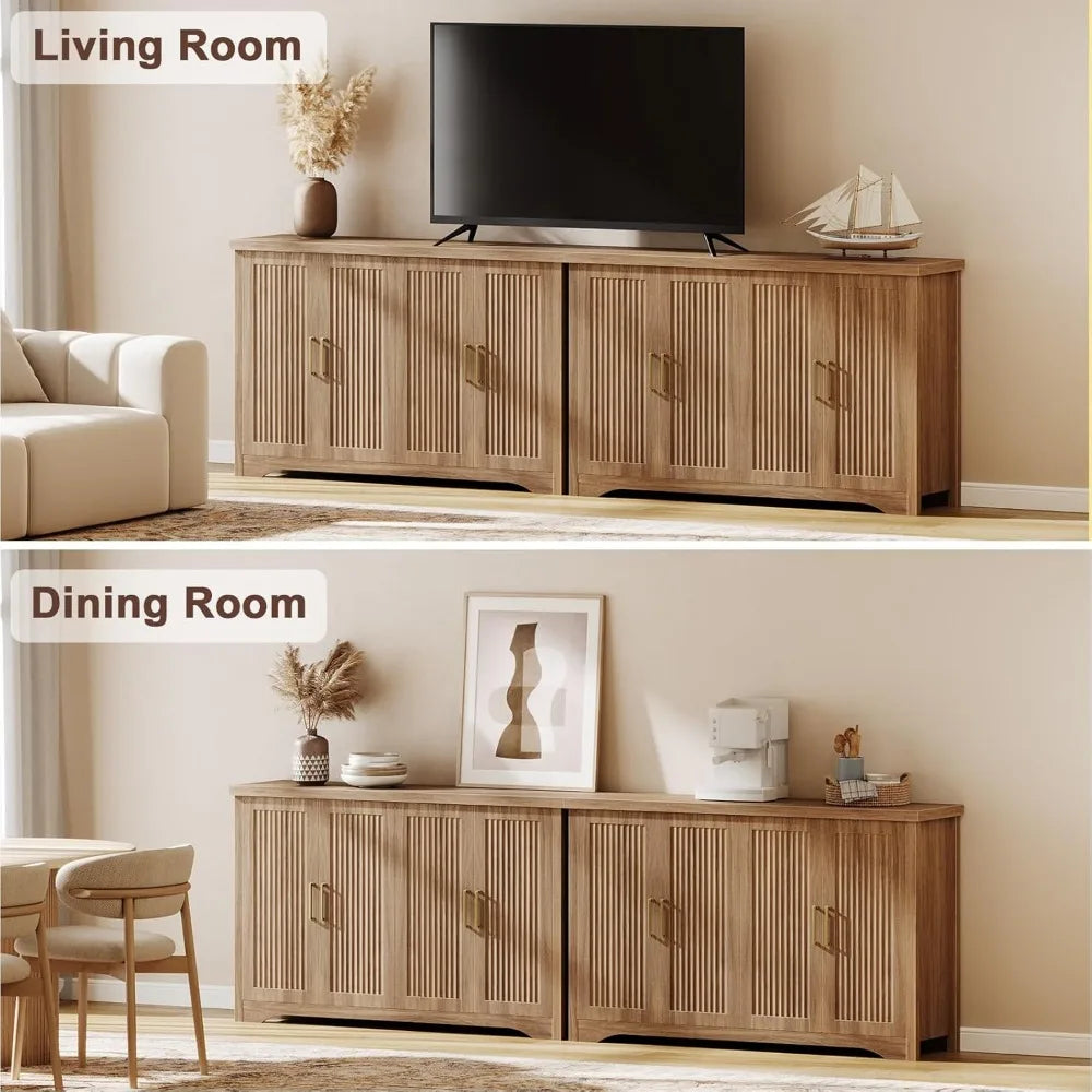 Fluted Buffet Cabinet with Storage Accent Sideboard, Modern Credenza with 4 Doors & Adjustable Shelves, A Versatile Piece Blendi