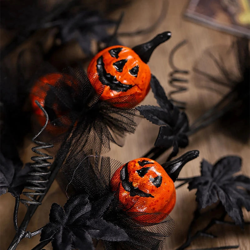 1/3/5pcs Halloween Decorations, 18.5Inch Artificial Pumpkin Maple Leaf Floral Stems Decoration black scary pumpkin bouquet