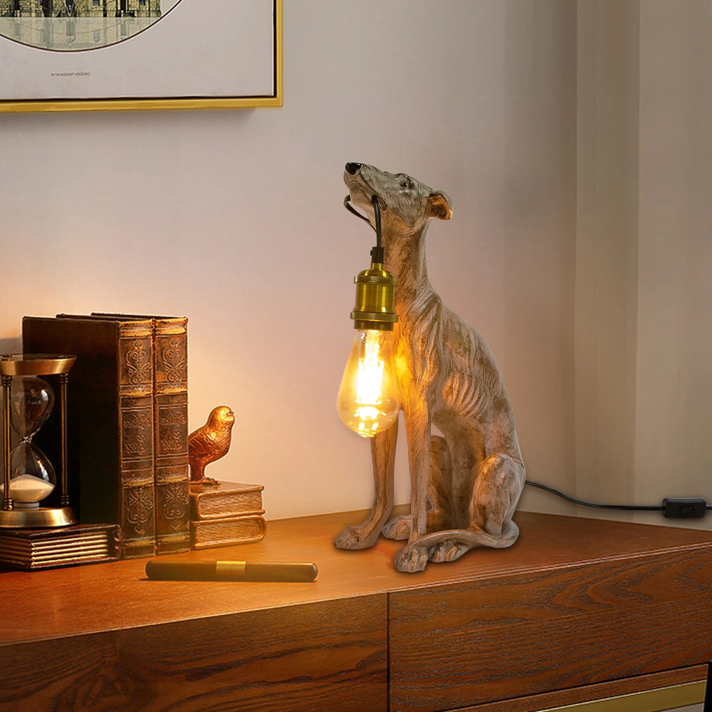 Black Dog Shape Resin Table Lamp with E26 Socket, Push Button Switch, Modern Unique Home Decor Night Light - Not Include Bulb