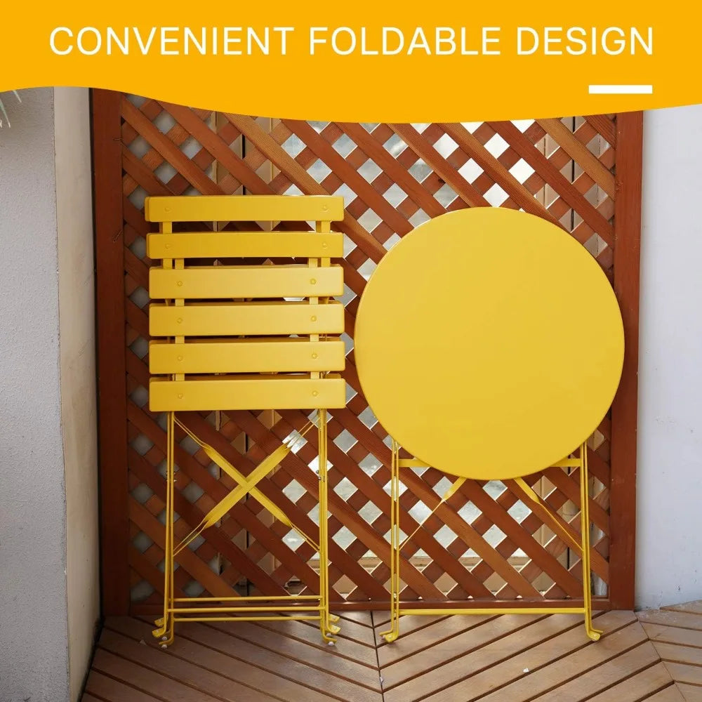 3-Piece Folding Bistro Set, 2 Chairs and 1 Table, Weather-Resistant Outdoor/Indoor Conversation Set for Patio, Yard, Garden-Yel