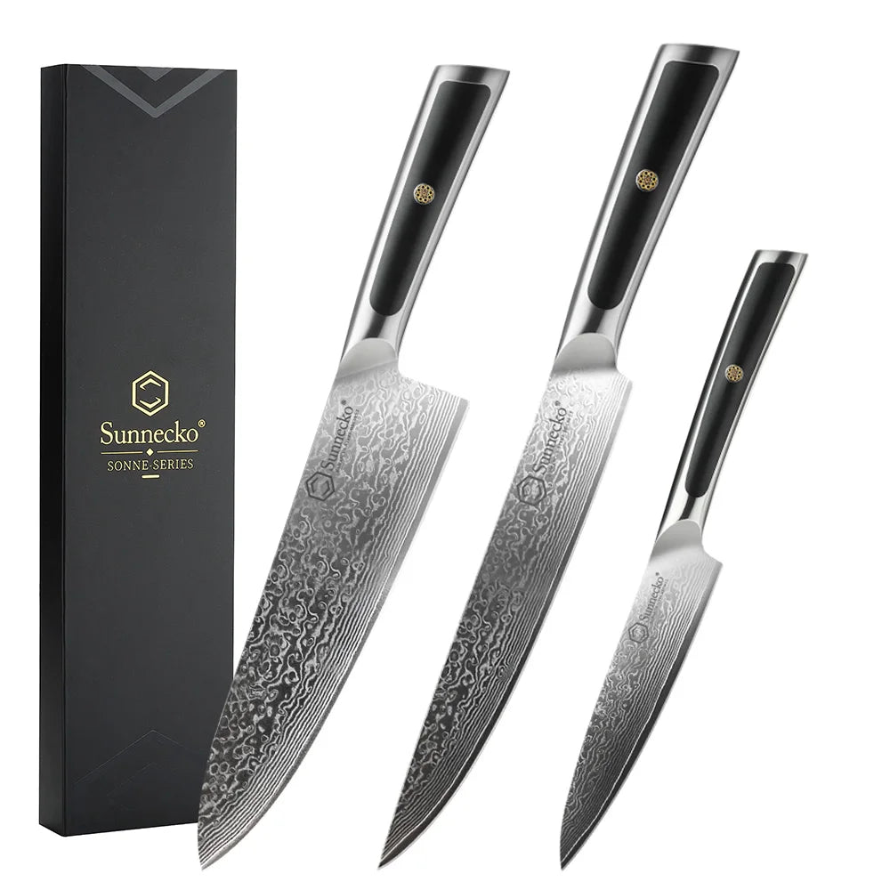 Sunnecko Damascus Chef's Knives 1-7PCS/Set High Carbon VG10 Steel Meat Cutting Knife Ultra Sharp Utility Slicing Kitchen Knife