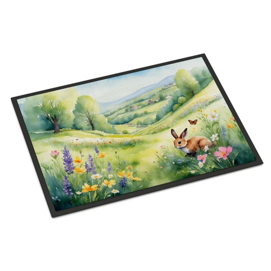 Rabbit Springtime Meadow Doormat Front Door Mat Indoor Outdoor Rugs for Entryway Non Slip Washable Low Pile 24H X 36W
