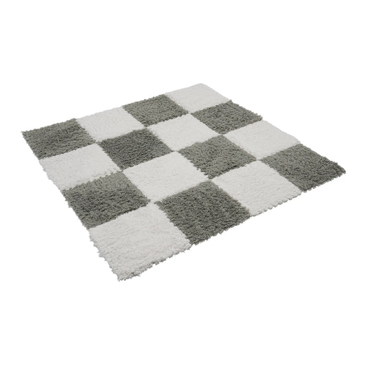 Fluffy Rugs Square 16Pcs Floor Mat Gray and White Carpet for Children Kids Room Home Parlor Bedroom