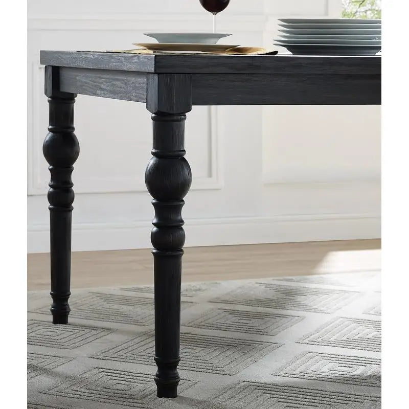 Urban Style Wood Dark Wash Turned-Leg Dining Set with Table and 6 Chairs