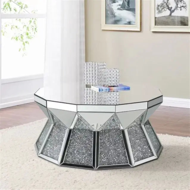 Diamond Glass Mirror Coffee Table For Modern Living Room