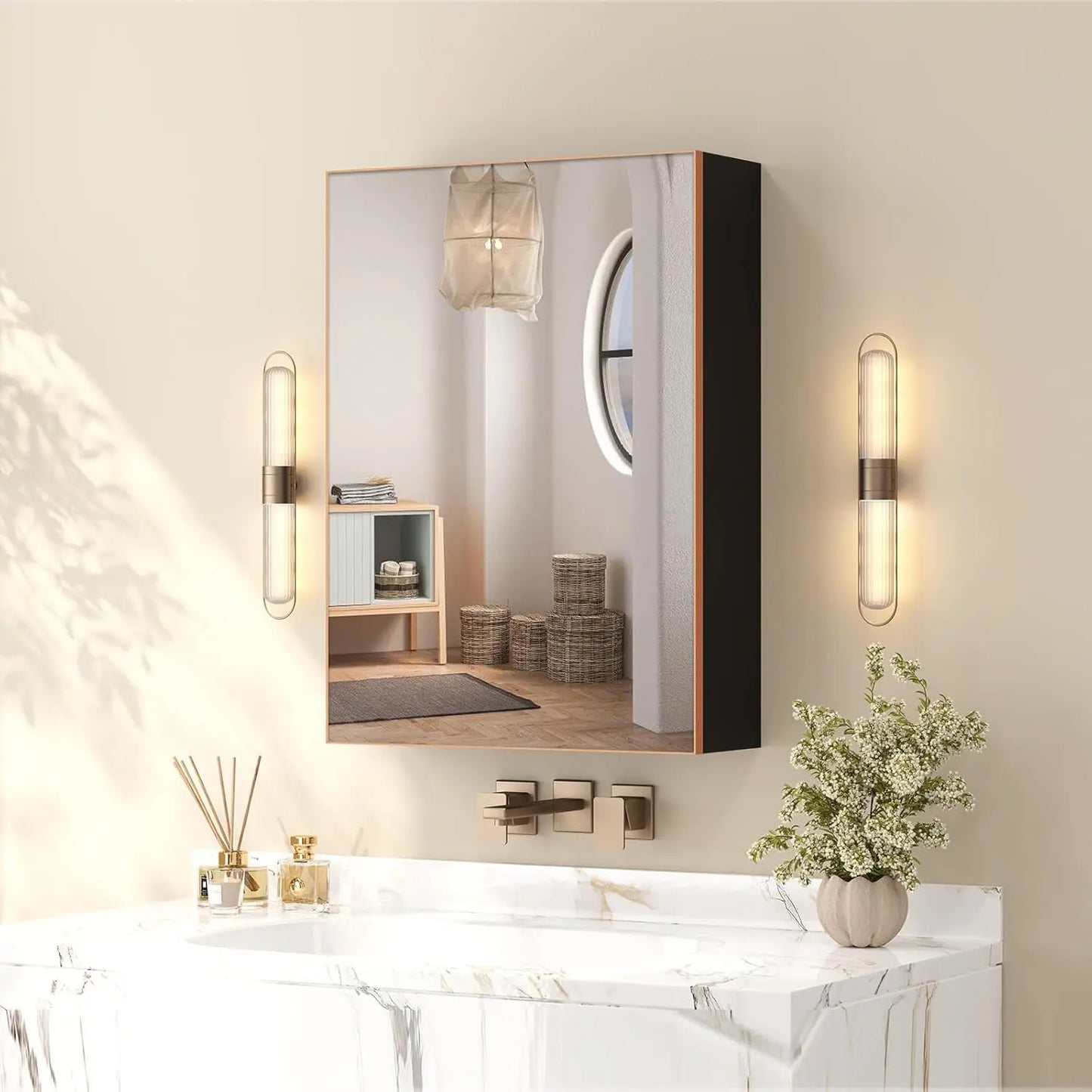 Fully Assembled LED lighted Bathroom Medicine Cabinet with Mirror, 24x32 Inch Bathroom Mirror with Storage, Recessed or Surface