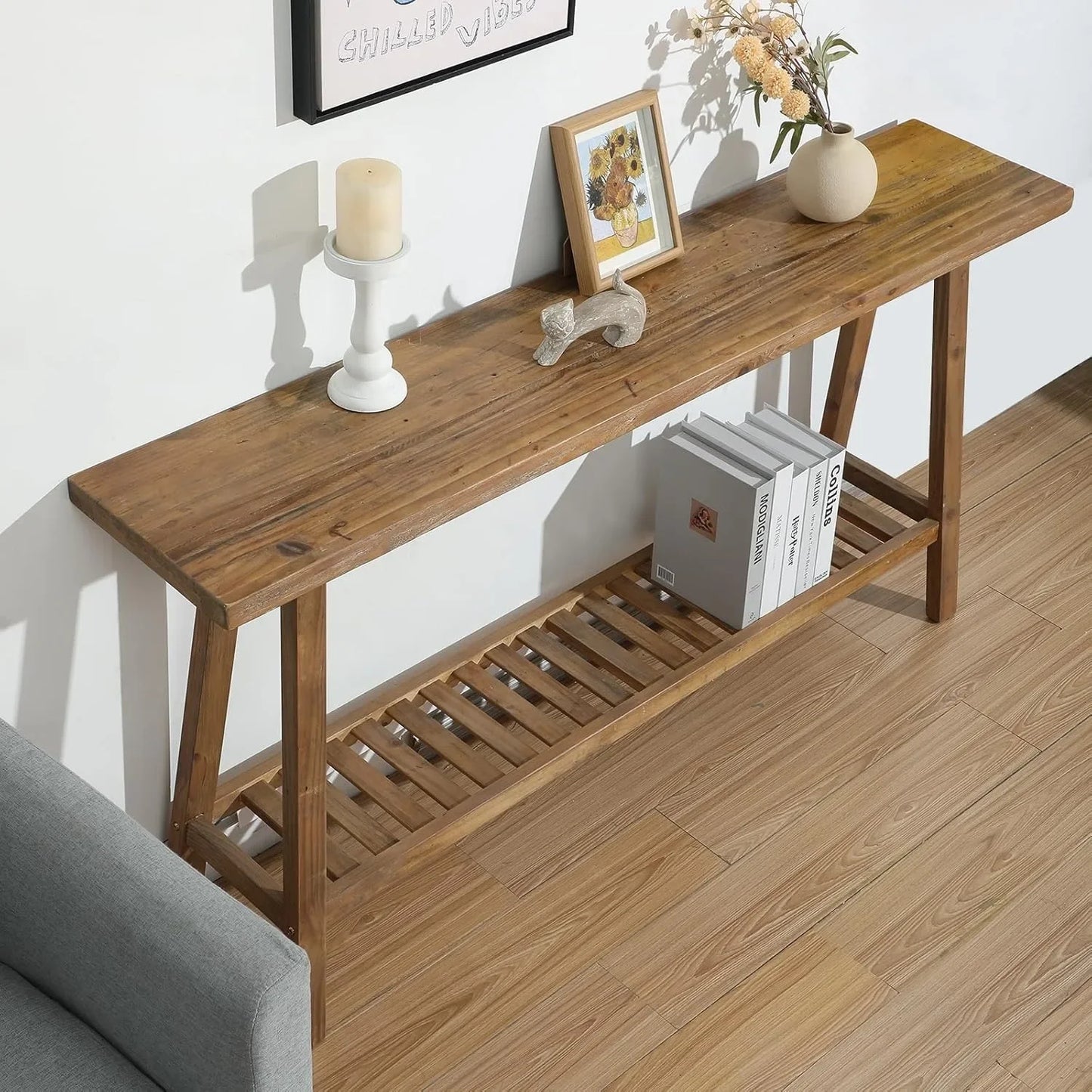 59" Long Reclaimed Solid Wood Console Table Farmhouse Style Entryway Rectangular Sofa Couch Table for Living Room