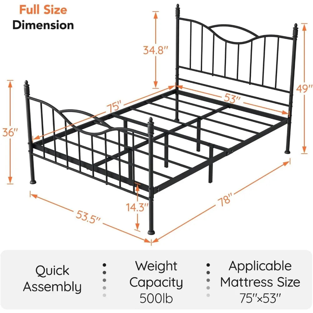 Full Size Bed Frame with Headboard,14 Inch Tall Metal Platform Bed Frame Mattress Foundation with Footboard, Under Bed Storage,