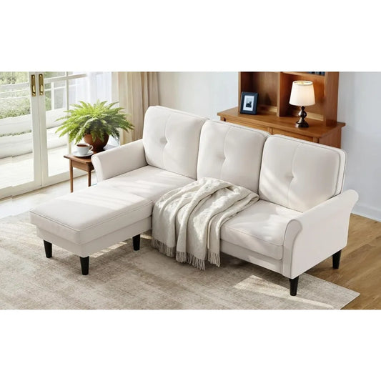 Sectional Couches for Living Room, 83" Velvet Modern 3 Seater Sofa, L Shaped Couch with Ottoman, Small Sectional Couch Sofas