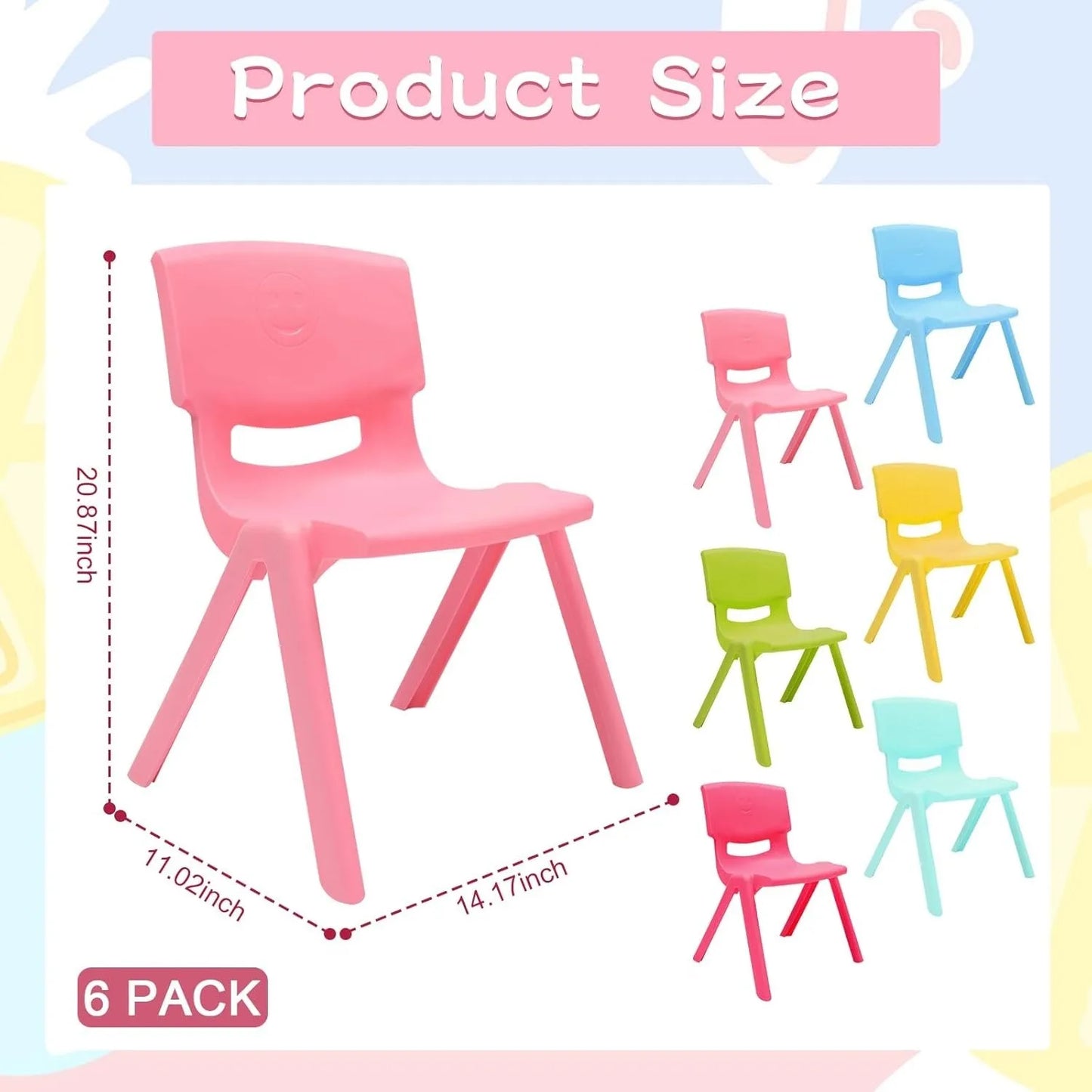 Stackable Stools, 6 Pcs Colorful Plastic Classrooms Chairs for Kids Learning Chairs Indoor Outdoor,Preschool,Daycare Center