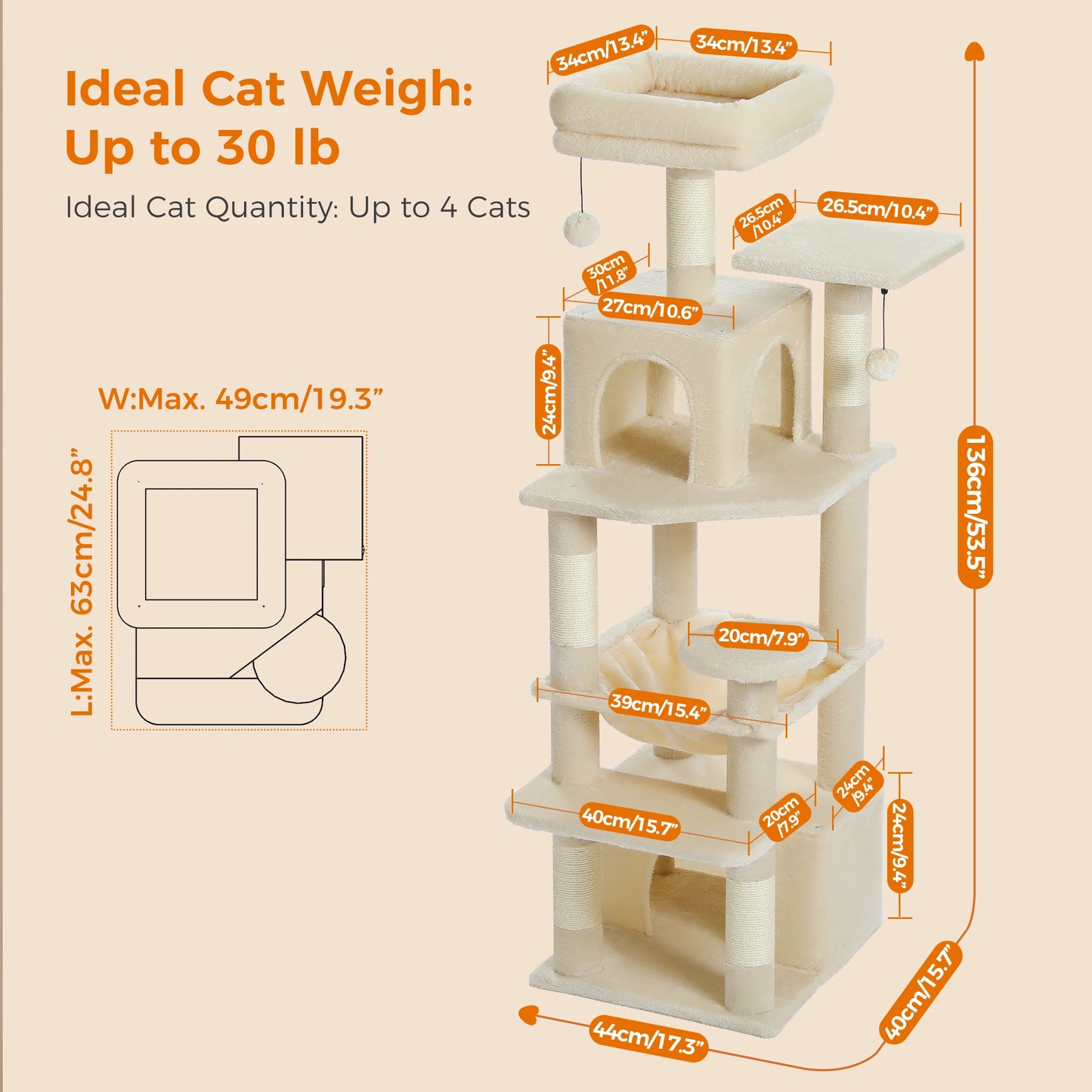 Delightful 6-Level Cat Tree Tower with Cozy Hammock and Pompoms