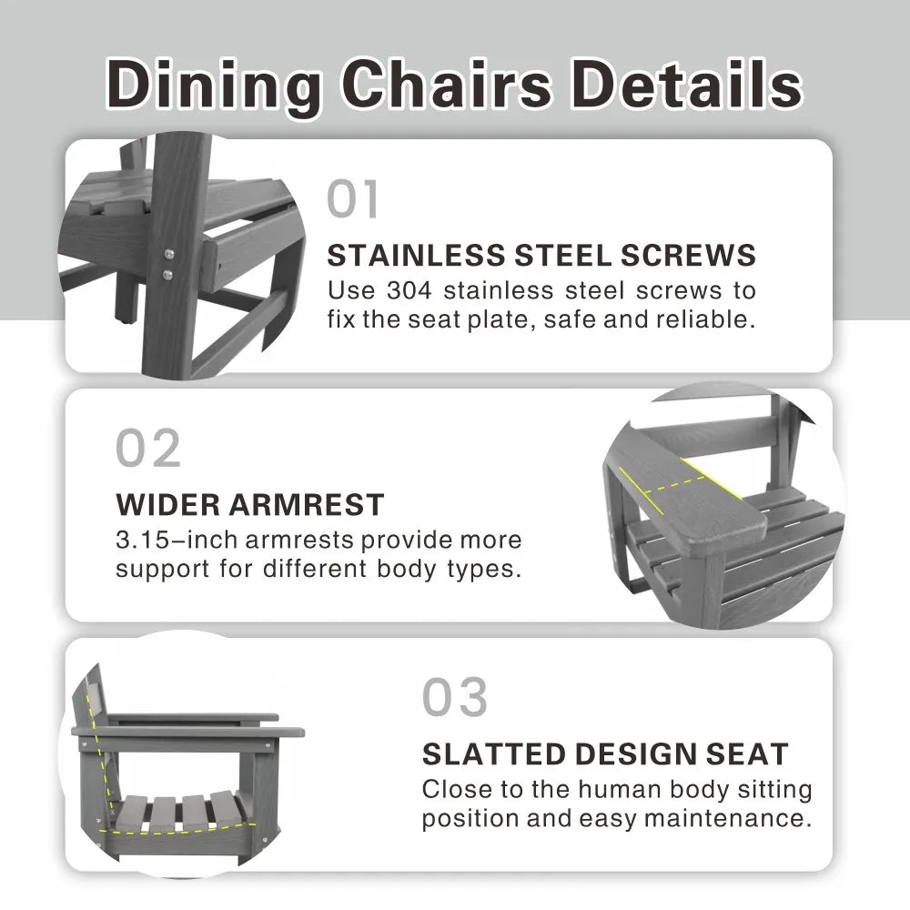 7 Piece HDPE Patio Outdoor Furniture Set for 6, Dining Table and Chairs,51'' Outdoor Dining Table , Outdoor Dining Set