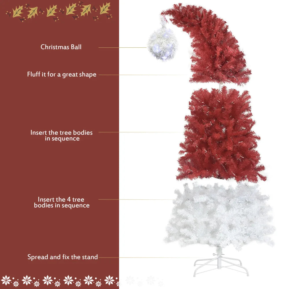 6FT Hinged Fir Artificial Fir Bent Top Christmas Tree, Christmas Tree Holiday Decoration,1250 Lush Branch Tips, 300 LED Lights
