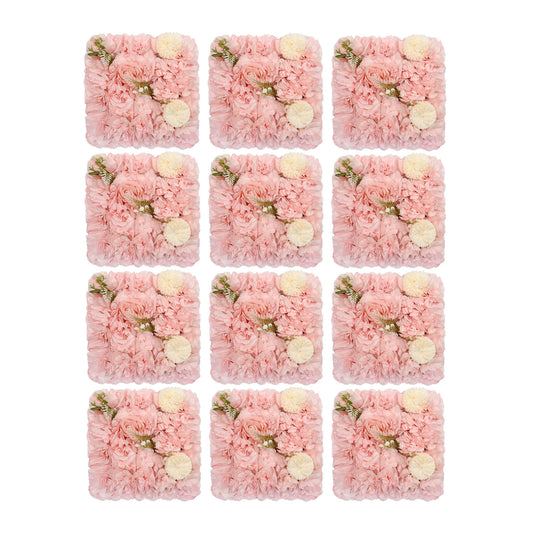12PCS Artificial Flowers Wall Panel 3D Floral Wall Background for Wedding Backdrop Wall Decor Outdoor Decoration15 * 15inch
