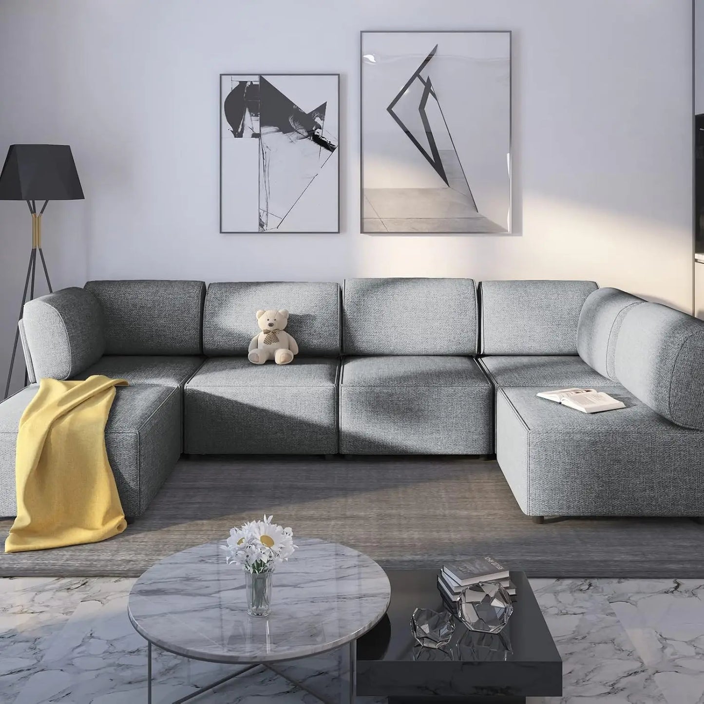 120" Sectional Sofa for Living Room,U Shaped Modular Sofa Couch with Ottoman, 6-Seat Oversized Sleeper Sofas Deep Seat