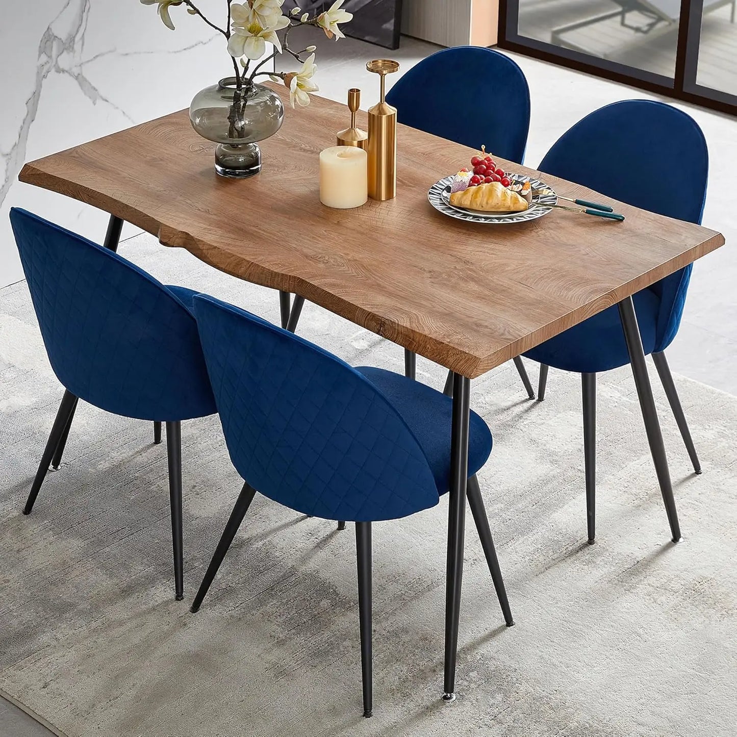 Modern Dining Table Set for 4,Durable Home Table with Chair,Stylish Rectangular Dining Table Upholstered Dining Chair Velvet
