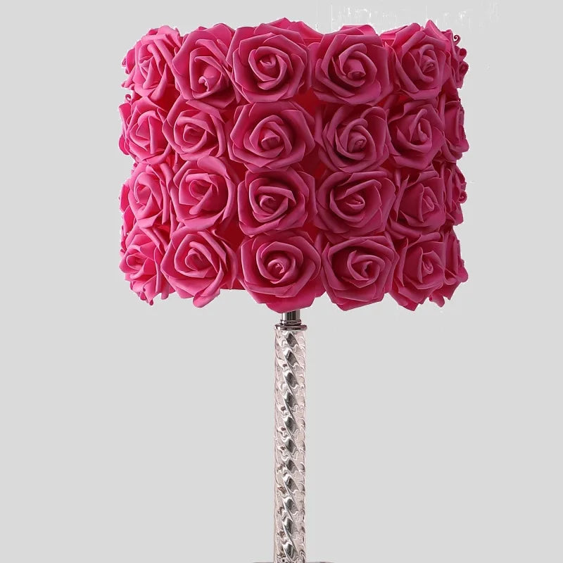 18.25" Acrylic Metal Table Lamp Red Roses In Bloom Design Bedroom Living Room Boosts Floral Themed Home Decor