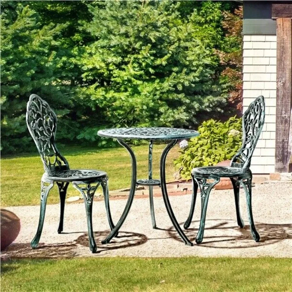 3Pcs Patio Table Chairs Furniture Bistro Set Cast Aluminum Outdoor Garden Green