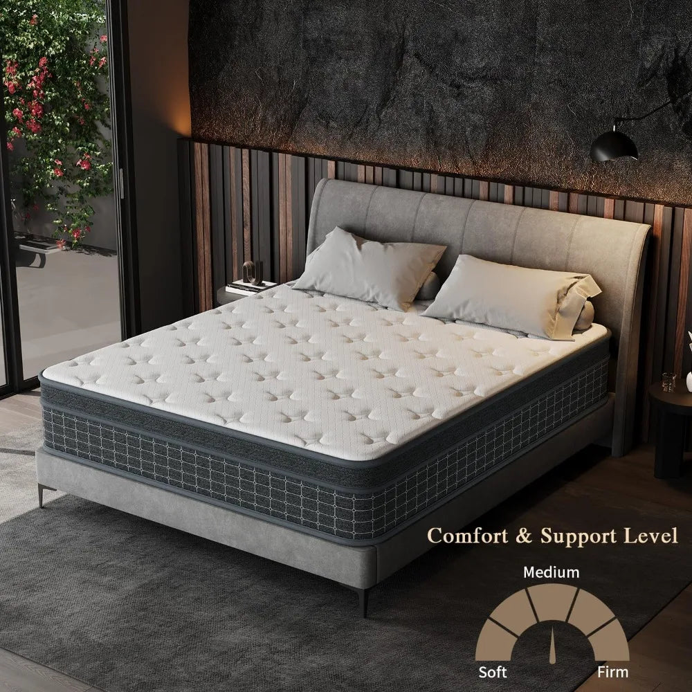 King Size Mattress, 12 Inch King Mattress in a Box, Individually Pocketed Springs, Pressure Relief, Motion Isolation, Provides